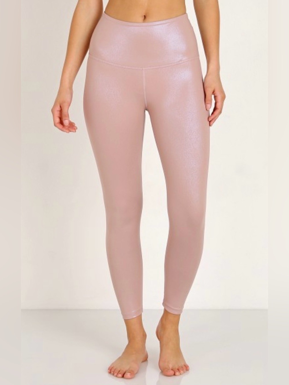 Beyond Yoga Pink Metallic Shimmer High Waisted Leggings Athletic Gym Size L